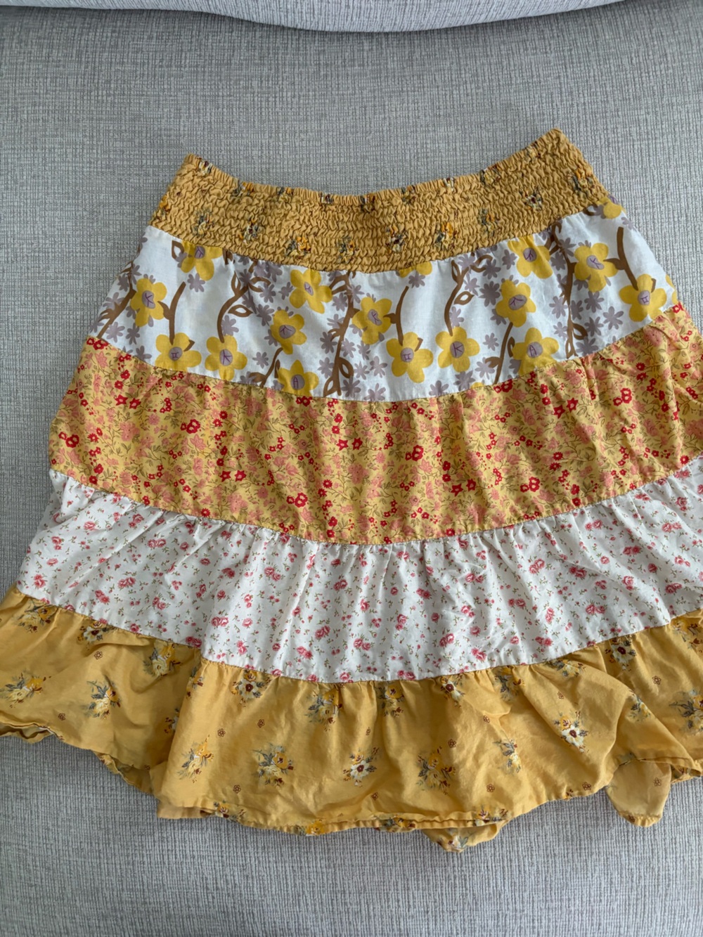 Yellow Floral Tiered Skirt